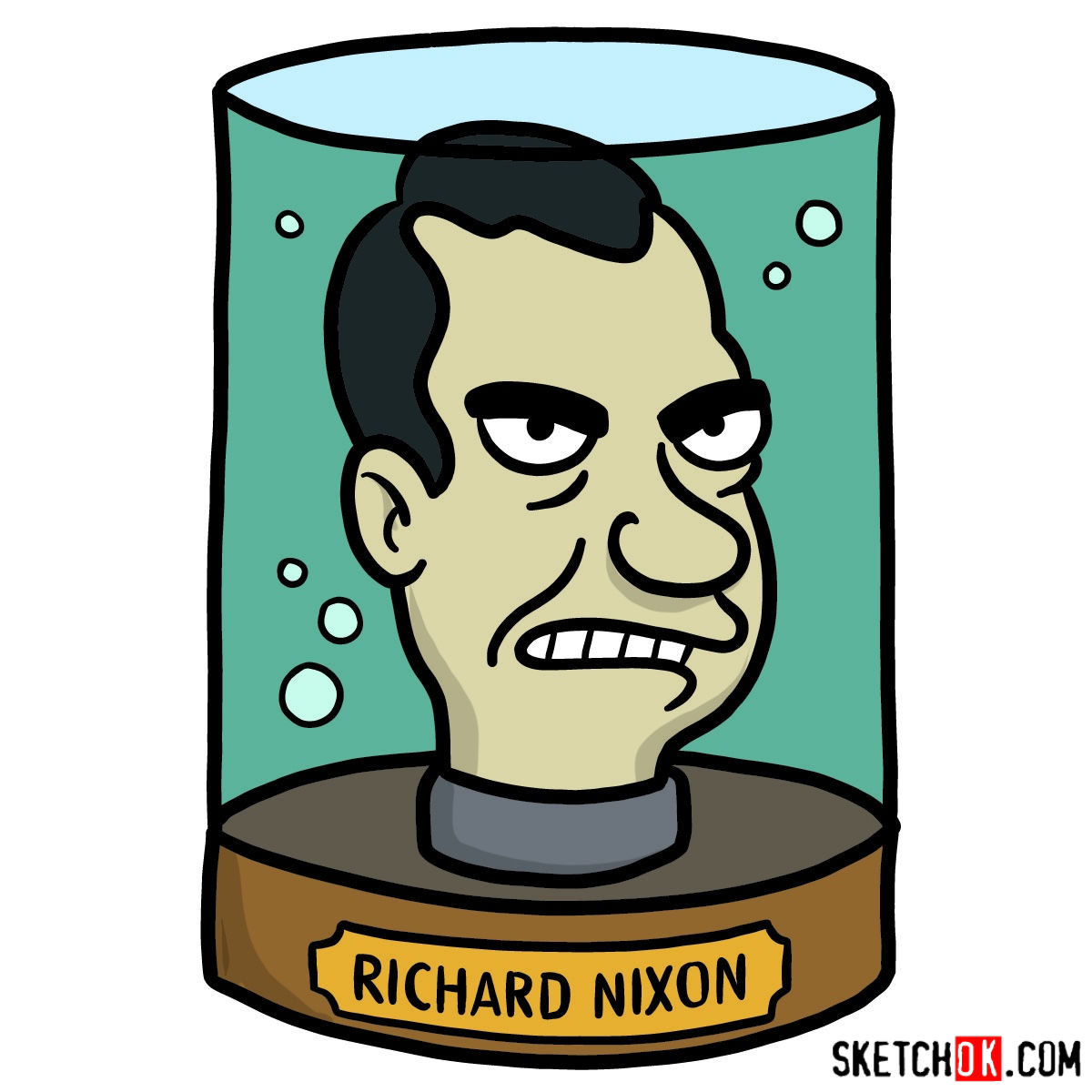 How to draw president Nixon's head - coloring